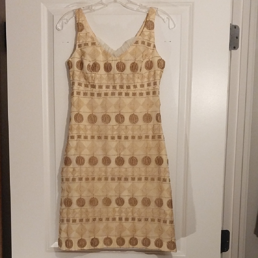 Summer Cocktail Evening Tocca Dress Yellow Embroidered Patterned